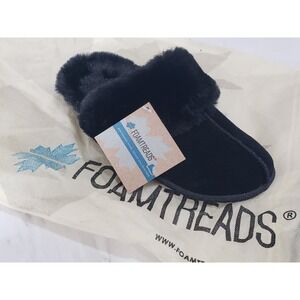 NEW NO BOX SIZE 6 Foamtreads Suede Leather Sierra Black Mule Slippers House Shoe